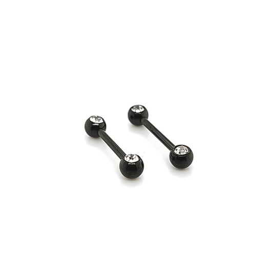 14G Nipple Barbell, Front Gem-Black Steel