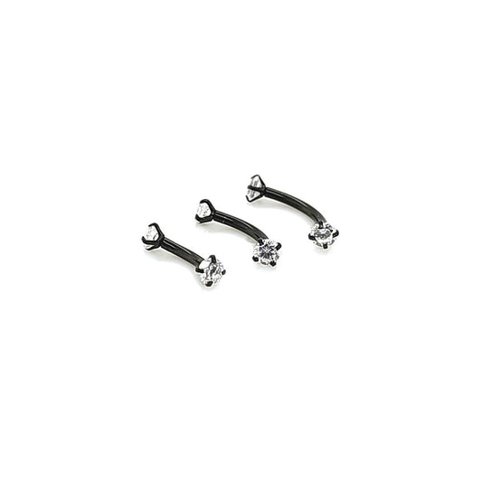 16G CZ Prong set Eyebrow-Black Steel