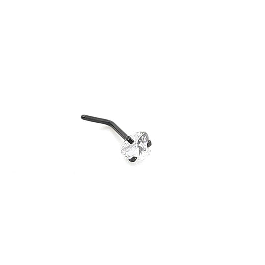 20G  L Shape Heart CZ Set -Black Steel