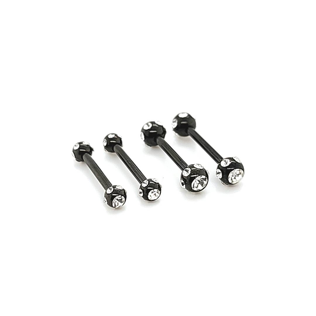 14G Nipple Barbell, Multi Gem-Black Steel