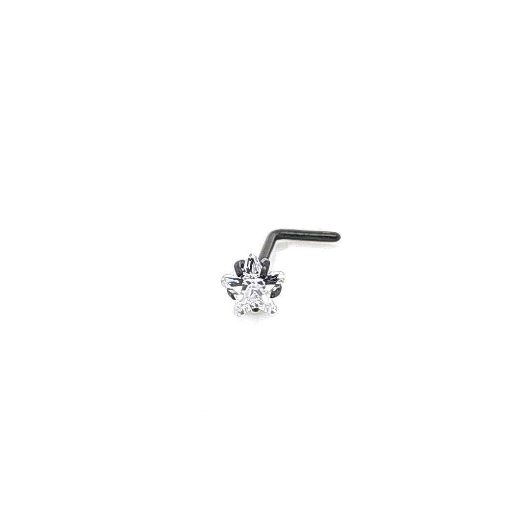 20G  L Shape Star CZ Set -Black Steel