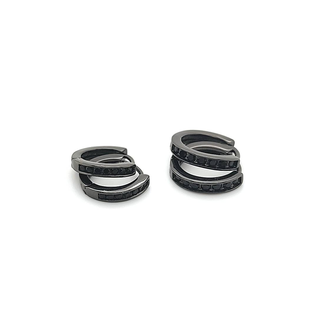 Black CZ Single Line Hoop Earring-Black