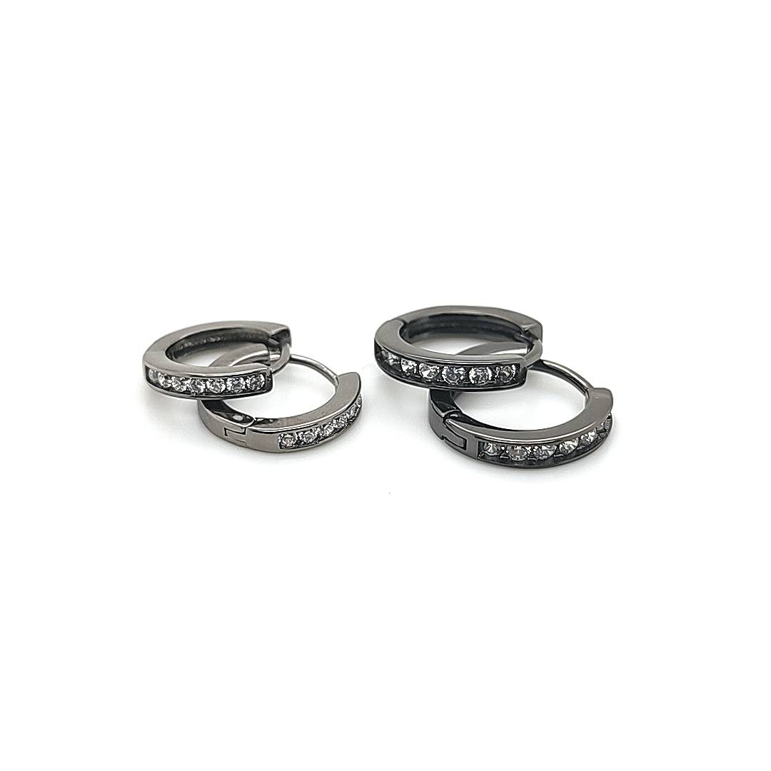 Clear CZ Single Line Hoop Earring-Black