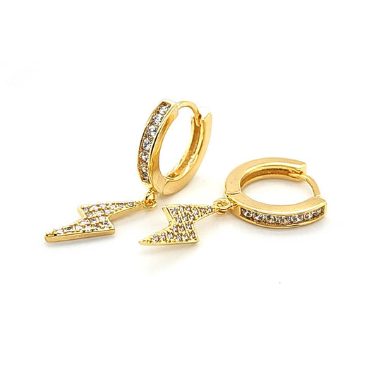 CZ Hoop w/CZ Lightning Bolt Earring-Gold