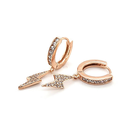 CZ Hoop w/CZ Lightning Bolt Earring-Rosegold