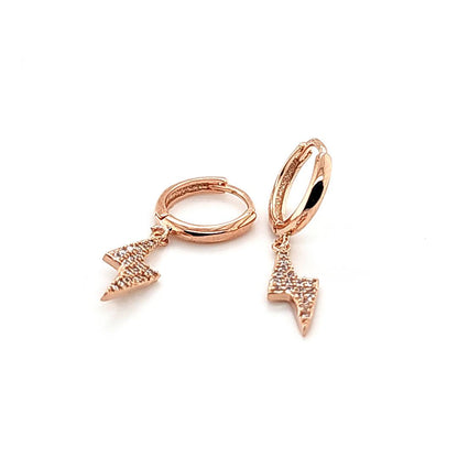 Thin Hoop w/CZ Lightning Bolt Earring-Rosegold