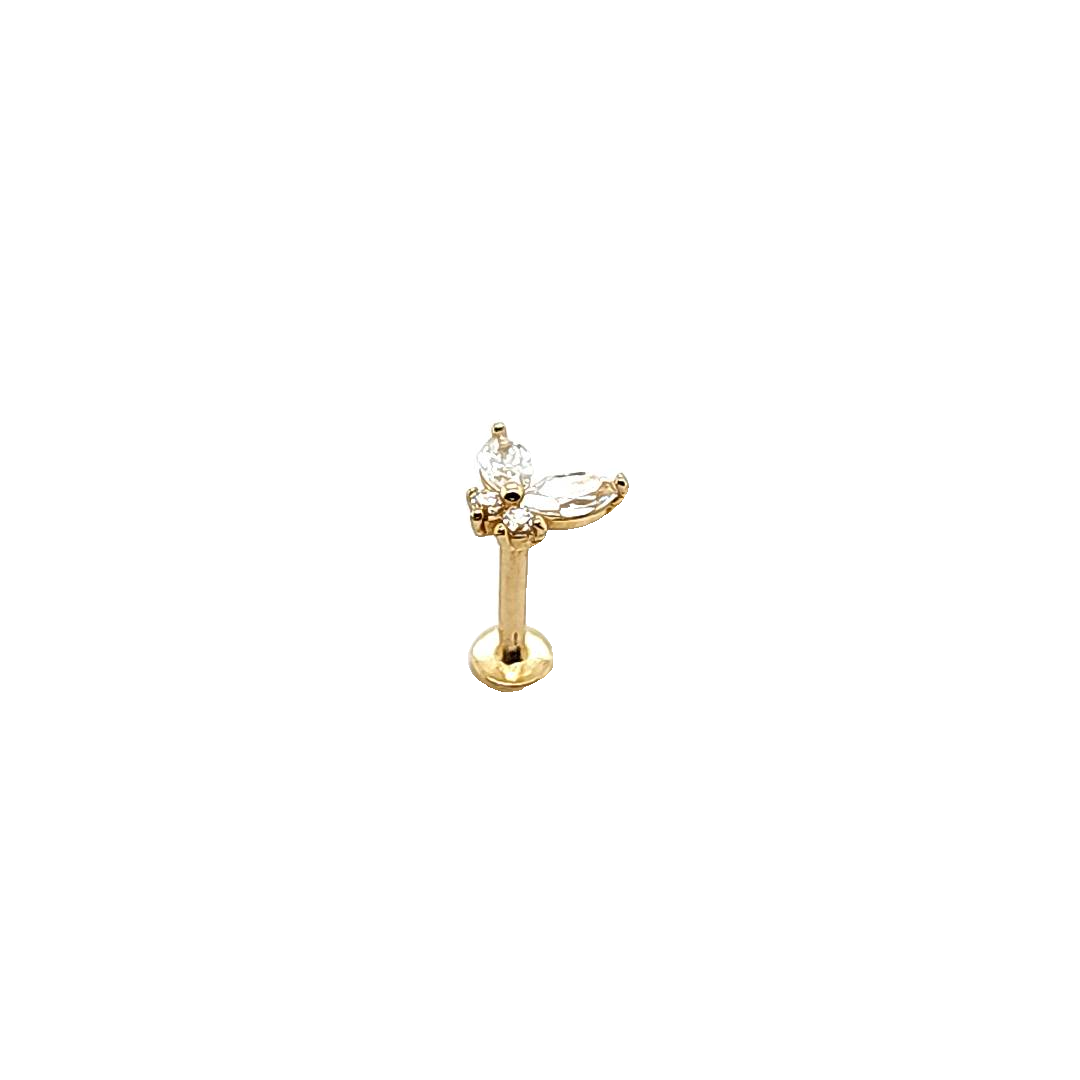 14K Gold- 18g CZ Butterfly Labret