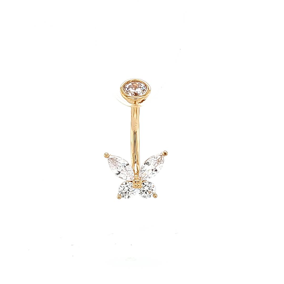 14K Gold- 14G Butterfly CZ Navel Ring