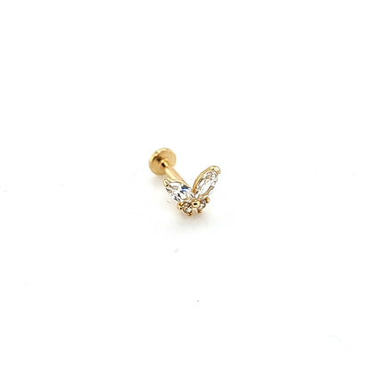 14K Gold- 18g CZ Butterfly Labret