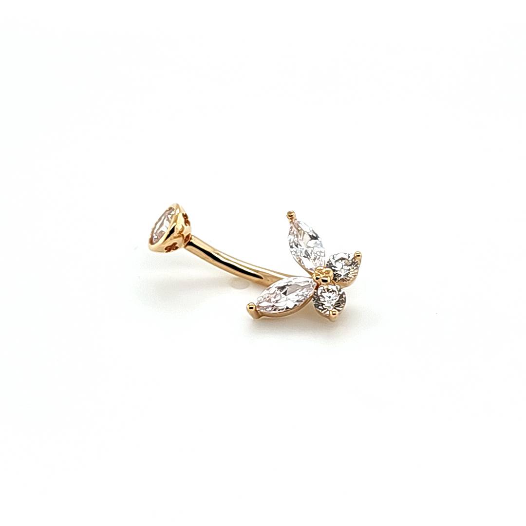 14K Gold- 14G Butterfly CZ Navel Ring