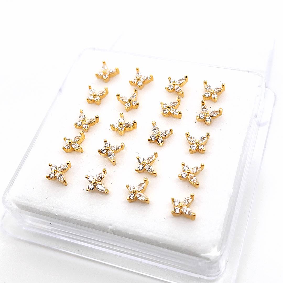 925.Sterling Silver-CZ Butterfly Nosestud, 20pc. Box