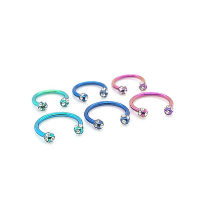 16G CBB Horseshoe, Multi Jeweled Ball-Color Steel