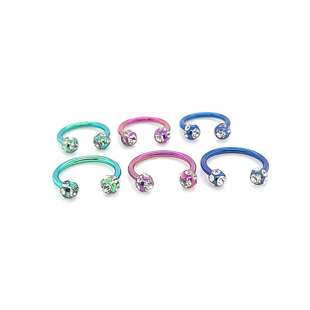 16G CBB Horseshoe, Multi Jeweled Ball-Color Steel