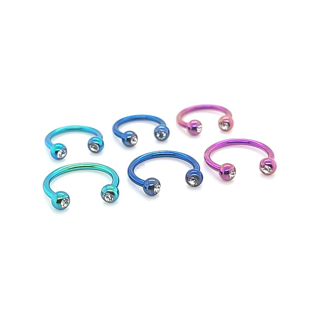 16G CBB Horseshoe, Jeweled Ball-Color Steel