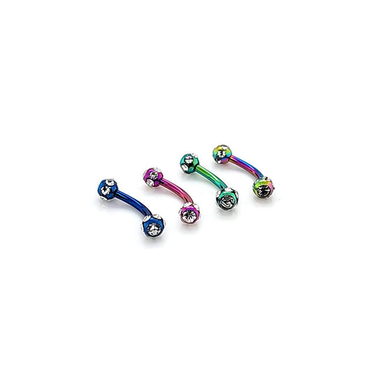 16G Eyebrow, Multi Stone -Color Steel