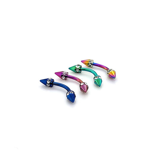 16G Eyebrow, Multi Stone Cone-Color Steel