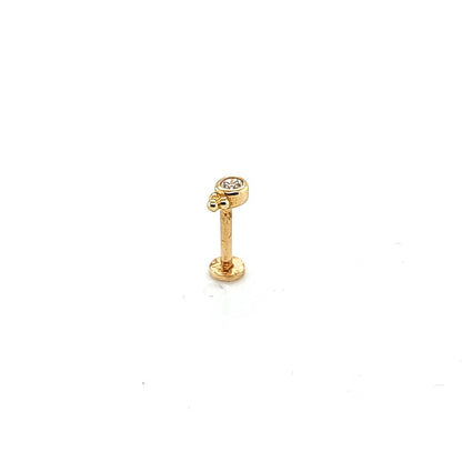 14K Gold- 18g CZ w/3 Ball Labret