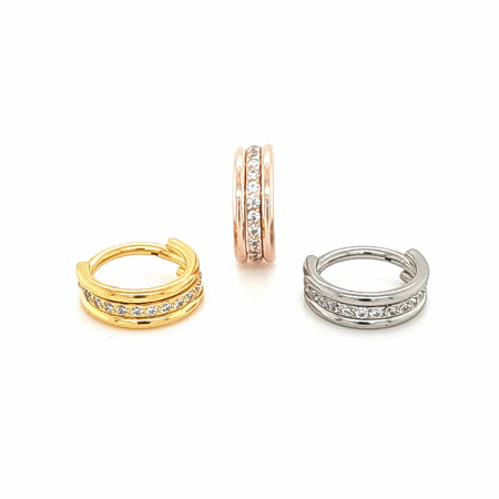 16G New CZ 3Line Hinged Segment Clicker-316L S. Steel/Gold Steel