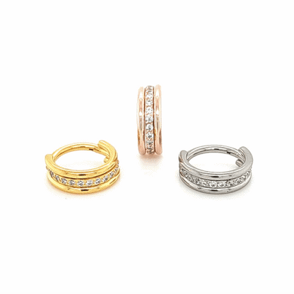 16G New CZ 3Line Hinged Segment Clicker-316L S. Steel/Gold Steel