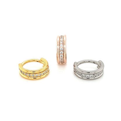 16G New CZ 3Line Hinged Segment Clicker-316L S. Steel/Gold Steel