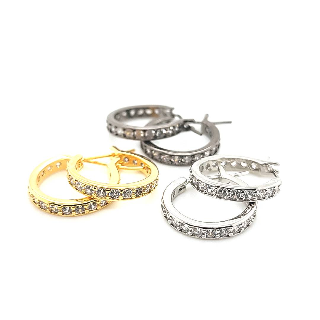 CZ Huggies Hoop Earring- Gold/WT Gold/Black