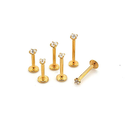 16G Labret, Round CZ Set-Gold Steel