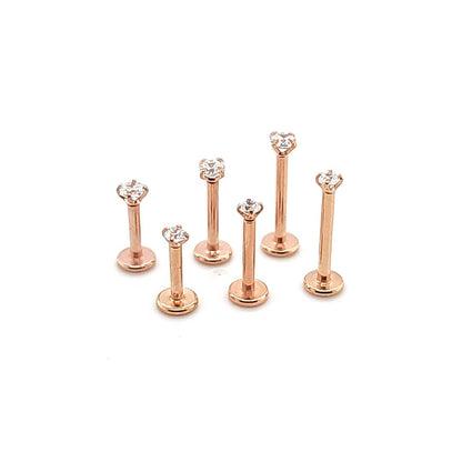 16G Labret, Round CZ Set-Rosegold Steel