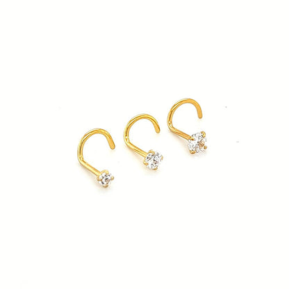 20G CZ Nose Screw-316L S. Steel/Gold Steel