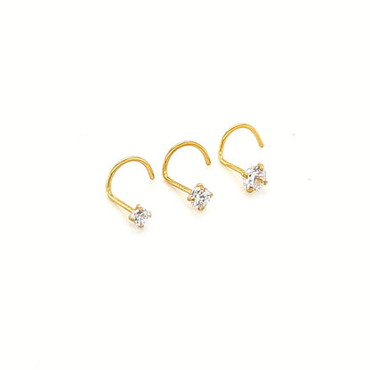 22G CZ Nose Screw-316L S. Steel/Gold Steel