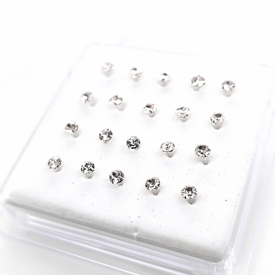 925.Sterling Silver-4 Size CZ set Nosestud, 20pc. Box