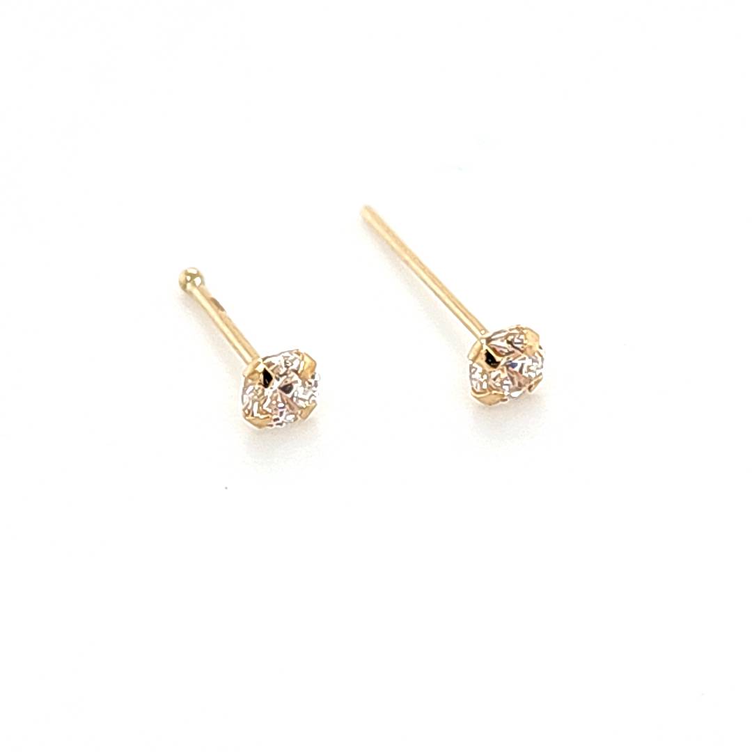 14K Gold- 22G CZ Set Nose Stud-5 Sizes CZ