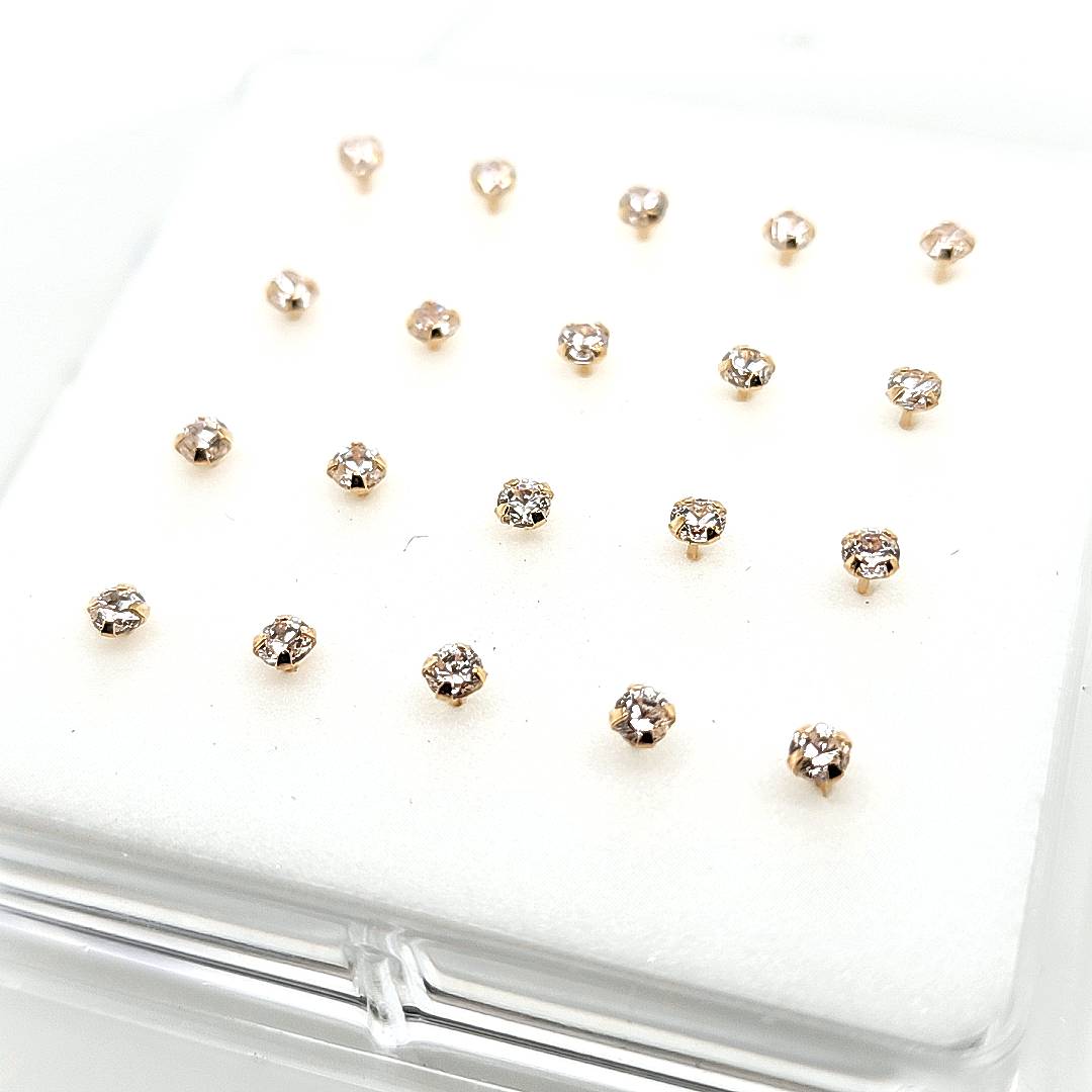 14K Gold- 22G CZ Set Nose Stud-5 Sizes CZ