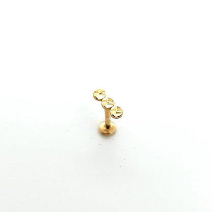 14K Gold- 18g 3 Reflective Circles Line Labret