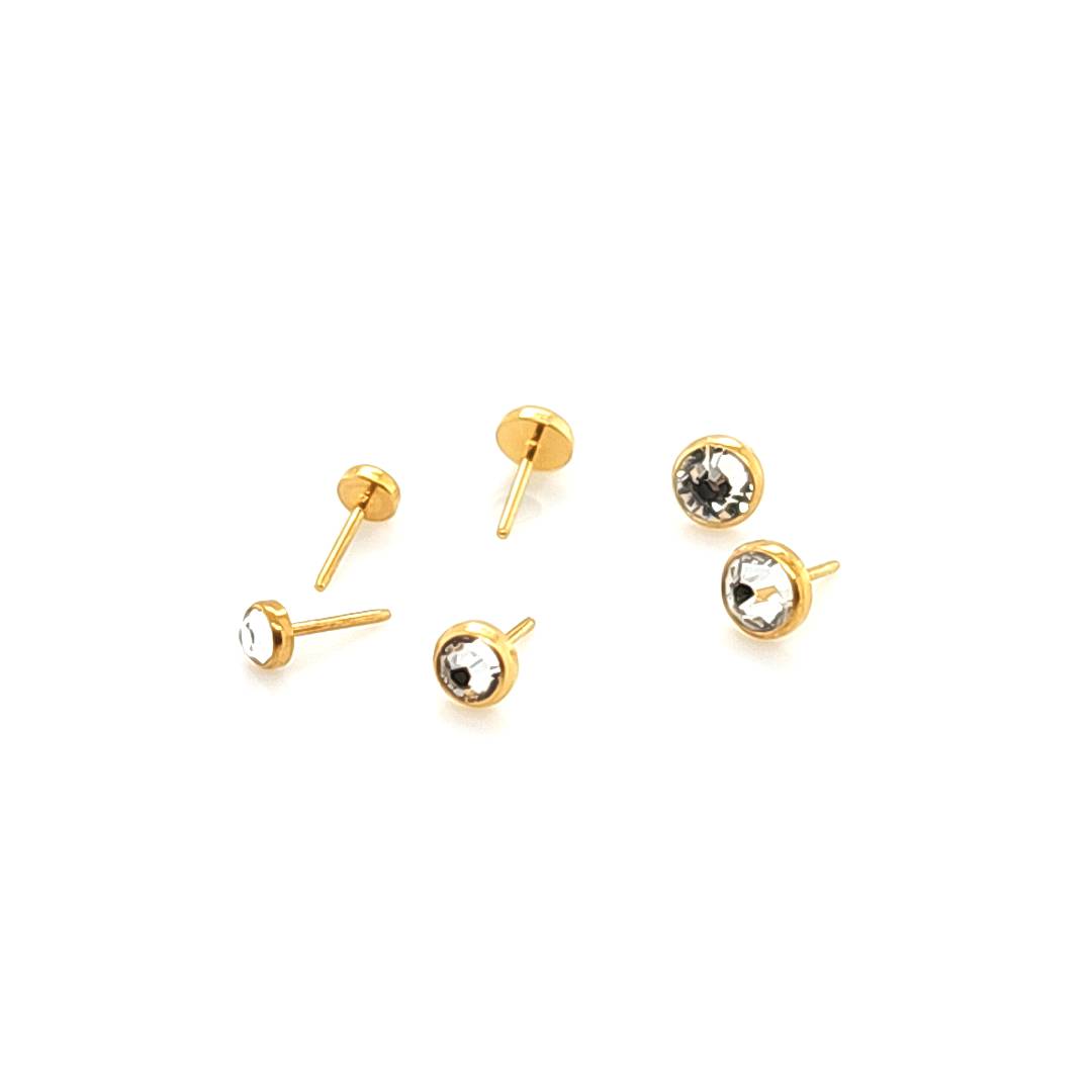 Bezel Set Flat Stone  W/ Push Pin - Gold Steel