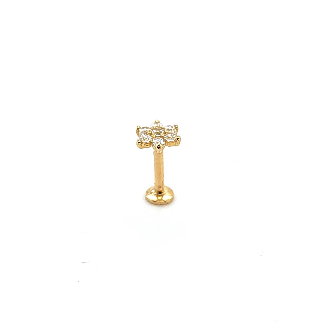 14K Gold- 18g/16g 7 CZ Flower Labret