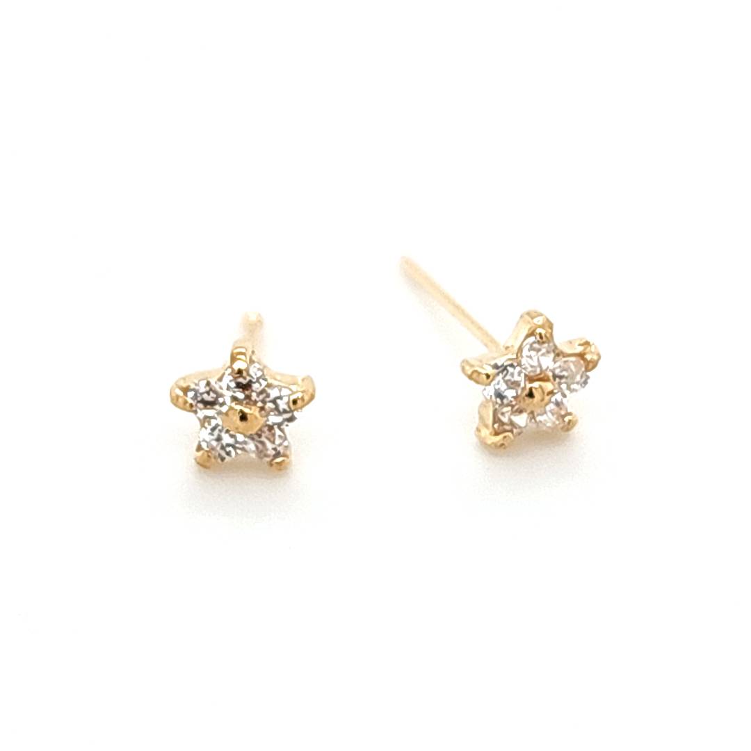 14K Gold- 22G CZ Flower Nose Stud