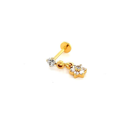 18G Labret- Casting CZ Flower Dangle- Gold Steel