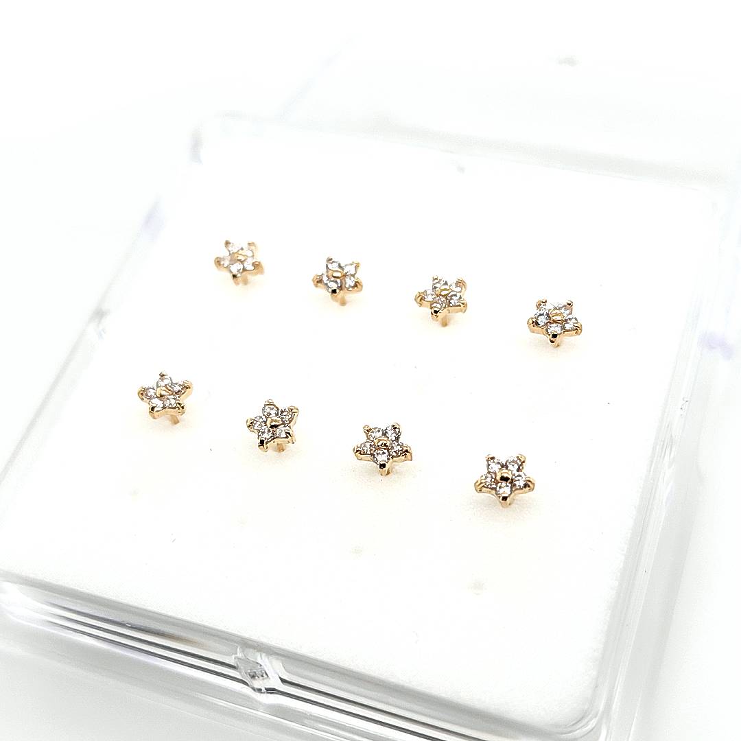 14K Gold- 22G CZ Flower Nose Stud