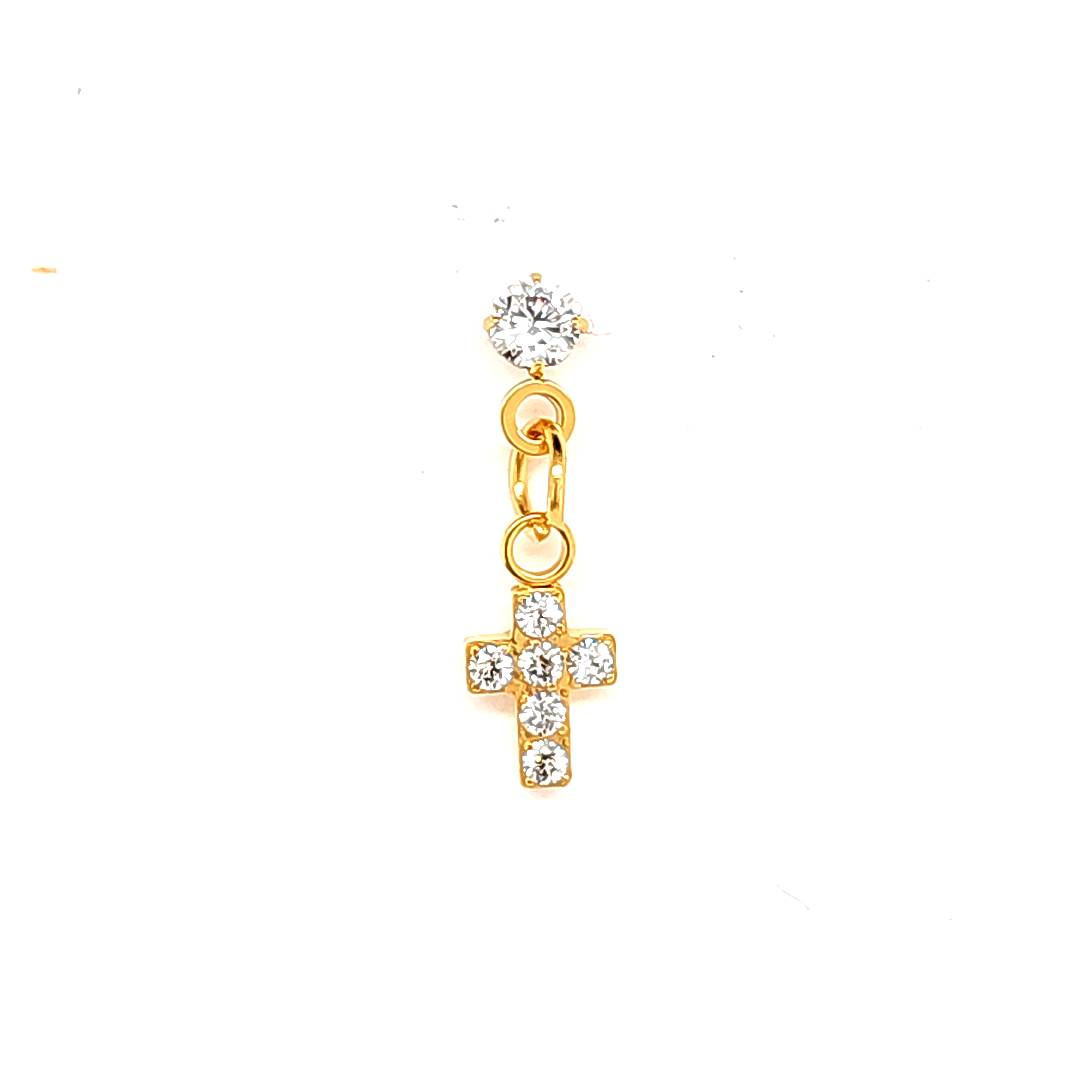 18G Labret- Casting CZ Cross Dangle- Gold Steel