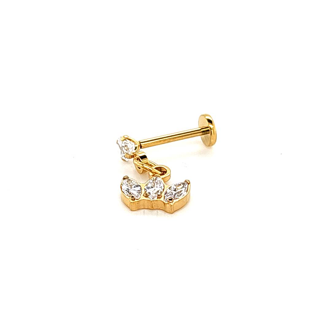 18G Labret- Casting CZ Tiara Dangle- Gold Steel