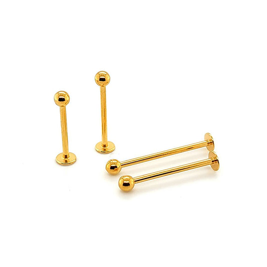 16G Long Shaft Labret-3.0mm/4.0mm Ball - Gold Steel