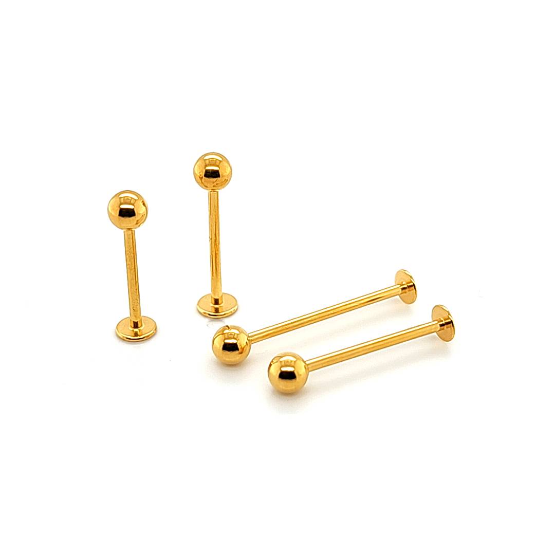 16G Long Shaft Labret-3.0mm/4.0mm Ball - Gold Steel