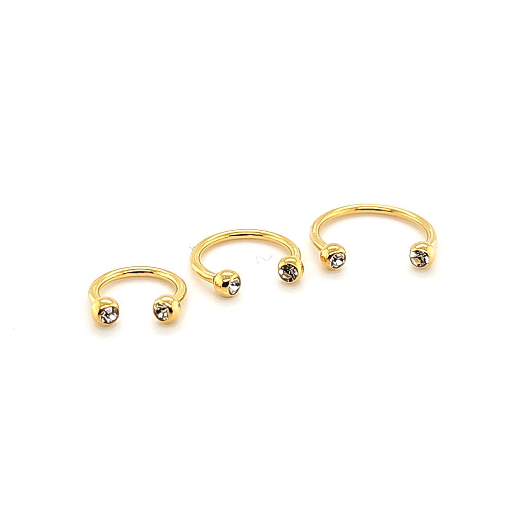 16G CBB Horseshoe, Jeweled Ball-Gold Steel