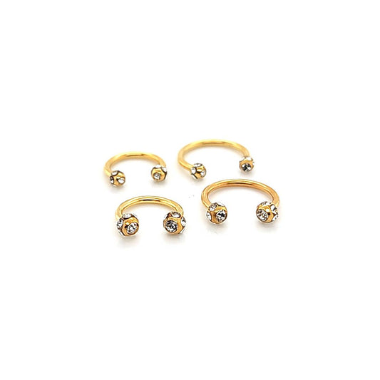 16G CBB Horseshoe,  Multi Jeweled Ball-Gold Steel