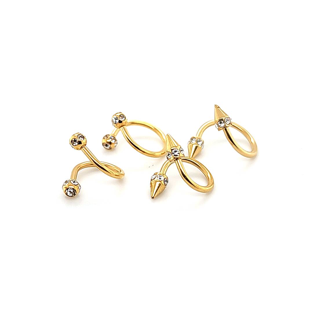 16G Twister, Multi Jeweled Ball/Cone-Gold Steel