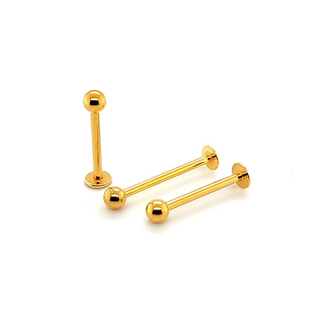 14G Long Shaft Labret-4.0mm Ball - Gold Steel