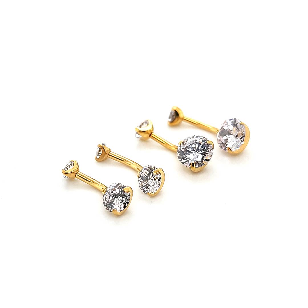 14G Belly CZ Prong Set-Gold Steel