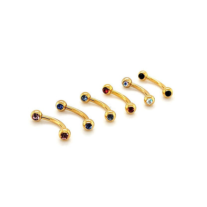16G Eyebrow, Jeweled-Gold Steel