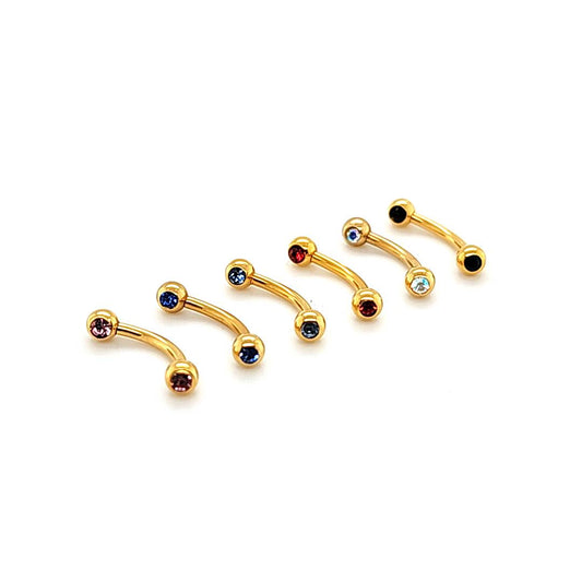 16G Eyebrow, Jeweled-Gold Steel