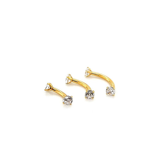 16G CZ Prong set Eyebrow-Gold Steel